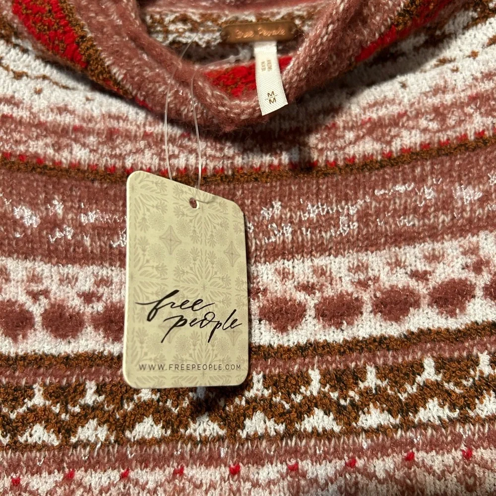 Free People Red & White Fair Isle Turtleneck Sweater